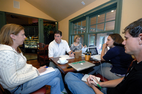 MEETING OF THE MINDS: Patch editors, from left: Middletown Editor Angela Lamire, Regional Editor Scott Pickering, North Kingstown Editor Samantha Turner, Newport Editor Lindsay Wilkes-Edrington and Cranston Editor Mark Schieldrop. Rhode Island is one of nine states where AOL recently launched community-journalism portal Patch.com. / MEETING OF THE MINDS: Patch editors, from left: Middletown Editor Angela Lamire, Regional Editor Scott Pickering, North Kingstown Editor Samantha Turner, Newport Editor Lindsay Wilkes-Edrington and Cranston Editor Mark Schieldrop. Rhode Island is one of nine states where AOL recently launched community-journalism portal Patch.com. /