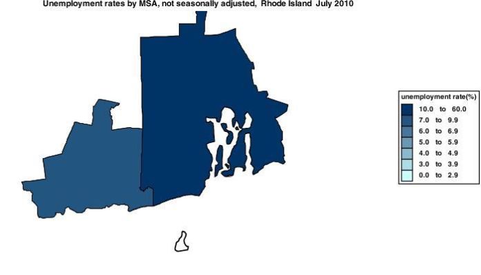 THE Providence-Fall River-Warwick metropolitan area saw its unemployment rate increase to 12.0 percent in July from 11.5 a month ago. For a larger version of this map, <a href=
