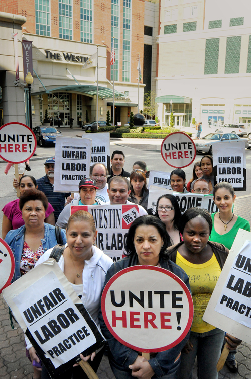 UNITED THEY STAND: Union workers at The Westin Providence at an April boycott. / UNITED THEY STAND: Union workers at The Westin Providence at an April boycott. /