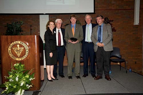 FROM LEFT: Mary Fogarty McAndrew, chairperson of the Fogarty Foundation; Robert T. Murphy, president, of the foundation; U.S. Rep. Patrick Kennedy; Thomas J. McAndrew, treasurer of the foundation; and A. Anthony Antosh. / FROM LEFT: Mary Fogarty McAndrew, chairperson of the Fogarty Foundation; Robert T. Murphy, president, of the foundation; U.S. Rep. Patrick Kennedy; Thomas J. McAndrew, treasurer of the foundation; and A. Anthony Antosh. /