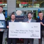 FROM LEFT: Steve Long, executive chef, Hemenway’s; Tobey Sanborn, senior general manager, Hemenway’s; and Dean Pacheo, manager, Hemenway’s; present Michael Fantom, CEO, Ronald McDonald House of Providence, with a check for a $6,047 donation. / 