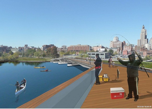 A RENDERING of a proposed pedestrian bridge over the Providence River. This proposal, as well as 10 others, is on display. / A RENDERING of a proposed pedestrian bridge over the Providence River. This proposal, as well as 10 others, is on display. /