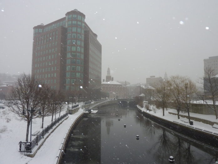 ONE CITIZENS PLAZA in Providence on Feb. 1. A two-part snow storm is expected to affect the morning commutes on Tuesday and Wednesday. / 