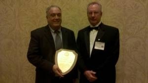 RICHARD BERNARDO, left, received the Freeman Award from Providence Engineering Society President Jim Coogan last week. / RICHARD BERNARDO, left, received the Freeman Award from Providence Engineering Society President Jim Coogan last week. /