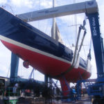Newport Shipyard to be home base for operations of J-Class Regatta THE EXTRA YARD: A vessel is lifted onto the dock at the Newport Shipyard Inc., the last shipyard left in Newport and home base for the upcoming J-Class Regatta. /