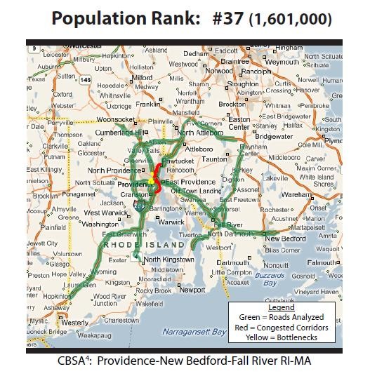 INRIX analyzed 349 miles of roads in the Providence - New Bedford - Fall River metropolitan area. / INRIX analyzed 349 miles of roads in the Providence - New Bedford - Fall River metropolitan area. /