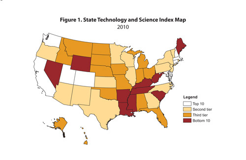 IMAGE SOURCE: MILKEN INSTITUTE
STATE OF THE STATE: R.I. dropped 12 spots to 22nd on Milken Institute’s 2010 State Technology and Science Index, largely due to its work force and tech concentration. / IMAGE SOURCE: MILKEN INSTITUTE
STATE OF THE STATE: R.I. dropped 12 spots to 22nd on Milken Institute’s 2010 State Technology and Science Index, largely due to its work force and tech concentration. /