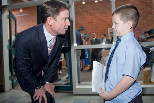 MEETING OF THE MINDS: Hasbro CEO Brian Goldner speaks with Jared Furtado, 8, the company’s youngest shareholder. At the May 19 Hasbro Inc. annual meeting, shareholders received Transformer figures, My Little Pony toys and a Scrabble card game. / MEETING OF THE MINDS: Hasbro CEO Brian Goldner speaks with Jared Furtado, 8, the company’s youngest shareholder. At the May 19 Hasbro Inc. annual meeting, shareholders received Transformer figures, My Little Pony toys and a Scrabble card game. /
