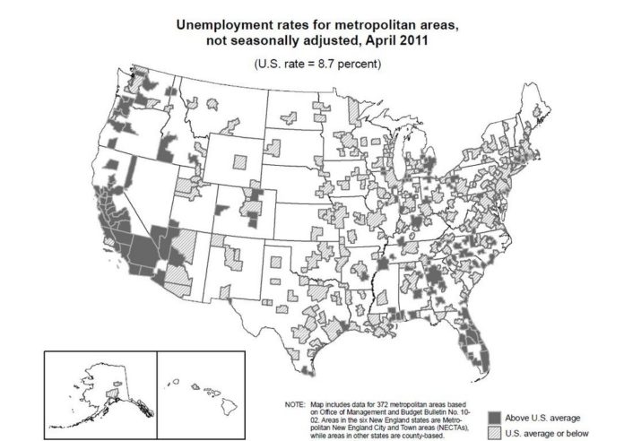 THE PROVIDENCE metropolitan area's jobless rate declined in April to 10.7 percent. For a larger version of this map, <a href=