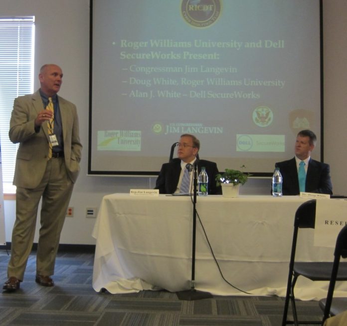 FROM LEFT: David Smith, director of the R.I.Emergency Management Agency; U.S. Rep. James R. Langevin, co-founder of the Congressional Cybersecurity Caucus; and Doug White, RICDT member and director of the Forensics Applied Networking and Security Center at Roger Williams University. / 