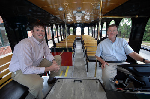 TOUR GUIDES: Viking Motor Tours of Newport co-owner George Oakley Jr., right, and son, Matt Oakley, who serves as company sales director. The company was founded by George's father and he co-owns it with his sister, Karen. / TOUR GUIDES: Viking Motor Tours of Newport co-owner George Oakley Jr., right, and son, Matt Oakley, who serves as company sales director. The company was founded by George's father and he co-owns it with his sister, Karen. /
