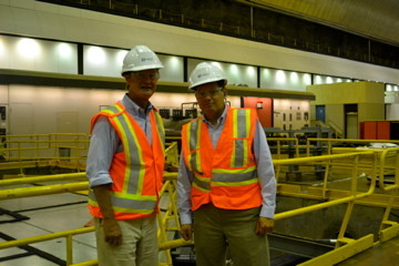 GOV. LINCOLN D. CHAFEE , left, and Toray executive John Eustis tour the Churchill Falls hydroelectric plant in Canada on Saturday. / COURTESY OFFICE OF GOV. LINCOLN D. CHAFEE GOV. LINCOLN D. CHAFEE , left, and Toray executive John Eustis tour the Churchill Falls hydroelectric plant in Canada on Saturday. / COURTESY OFFICE OF GOV. LINCOLN D. CHAFEE