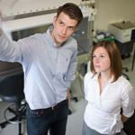 COURTESY CYSTOSOLV
PROBLEM-SOLVING: The team at CystoSolv is conducting clinical trials of a cocktail they hope will profoundly assist the healing of wounds. Pictured are Christopher Thanos, left, CystoSolv vice president of research, and Bri Bintz, a company bioengineer.