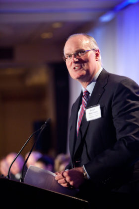 Joseph MarcAurele, President and CEO of the Washington Trust Company, accepts his award as the 2011 honoree for Corporate Citizenship / Ruppert Whitely