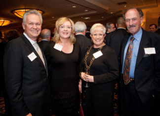 John Bowen, Chancellor of Johnson & Wales University, stands with Kathleen Harney, Johnson & Wales University, and Esta and Gerald Cohen from Bryant University’s Chafee Center / Ruppert Whitely