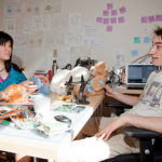 Betaspring startups present at Launch Day SPROUTEL'S Hannah Chung and Aaron Horowitz show off a prototype for a bear that aims to help kids learn how to self-treat diabetes. / PBN PHOTO/NATALJA KENT