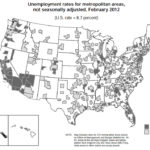 JOBLESS RATES were lower year over year for February in 344 of the 372 metropolitan areas, including the Providence-Fall River-Warwick metro area, the U.S. Bureau of Labor Statistics reported Tuesday. For a larger version of this map, click HERE. / COURTESY U.S. BUREAU OF LABOR STATISTICS
