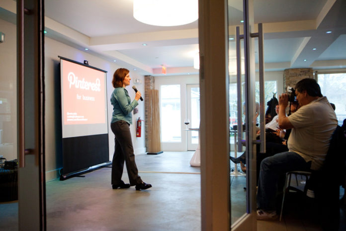 CRACKING THE PIN CODE: Suzanne McDonald, founder of Newport Interactive Marketers, speaks at a recent group meeting. She says that businesses have a growing interest in Pinterest. / PBN PHOTO/RUPERT WHITELEY