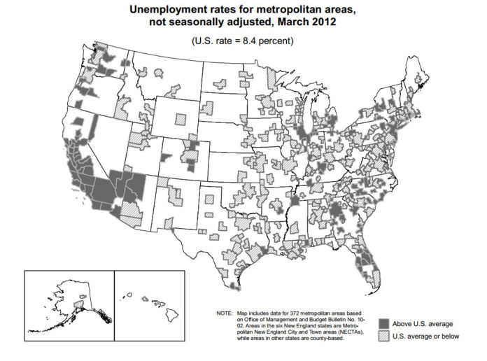 JOBLESS RATES were lower year-over-year in March for 342 of the 372 metropolitan areas, including the Providence-Fall River-Warwick metro area, according to the U.S. Bureau of Labor Statistics. For a larger version of the map, click <a href=