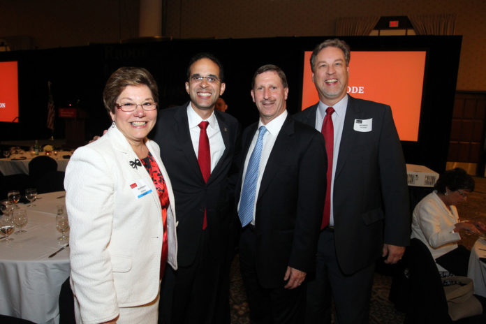 THE RHODE ISLAND Foundation awarded $1.8 million in grants to seven health care organizations at its 2012 Annual Meeting.  Dr. Kathleen Hittner, Lifespan; Providence Mayor Angel Taveras; Rhode Island Foundation President and CEO Neil D. Steinberg and Merrill Thomas, CEO, Providence Community Health Centers were all in attendance. / COURTESY RHODE ISLAND FOUNDATION/STEW MILNE