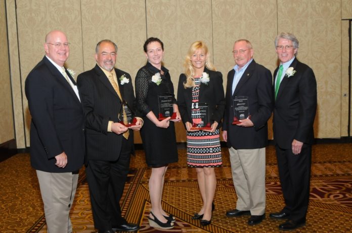 FROM LEFT: Gateway Healthcare honored community leaders Lloyd J. Robertson, Robert P. Andrade, Elizabeth Earls, Laura Adams and John J. Carr. during a recent luncheon. GatewayPresident Richard Leclerc, far right, presented the awards.