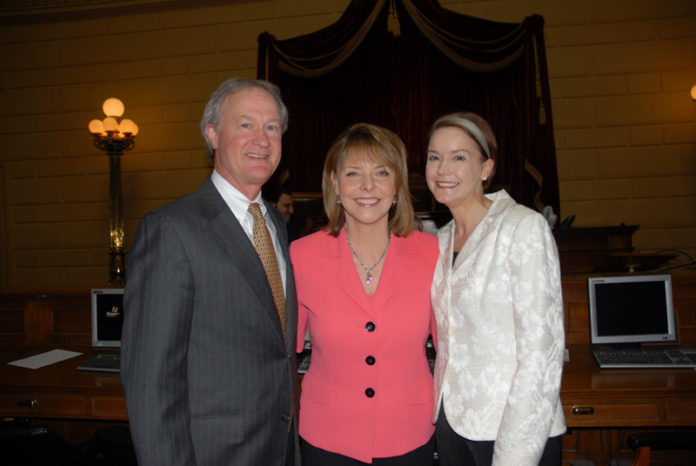 FROM LEFT: Gov. Lincoln D. Chafee; Patrice Wood, NBC 10 news anchor, and Deborah Gist, Rhode Island education commissioner, at a recent joint session of the General Assembly where NBC 10 and Hasbro were recognized.