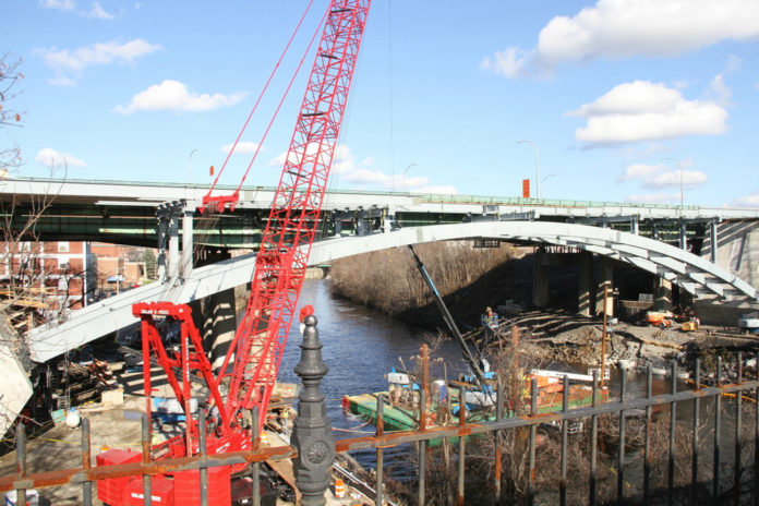 OSHA HAS PROPOSED $60,900 in fines against S&R/Pihl, a joint venture LLC, for fall hazards and inadequate safety procedures at the Pawtucket River Bridge construction site. / COURTESY THE R.I. DEPARTMENT OF TRANSPORTATION