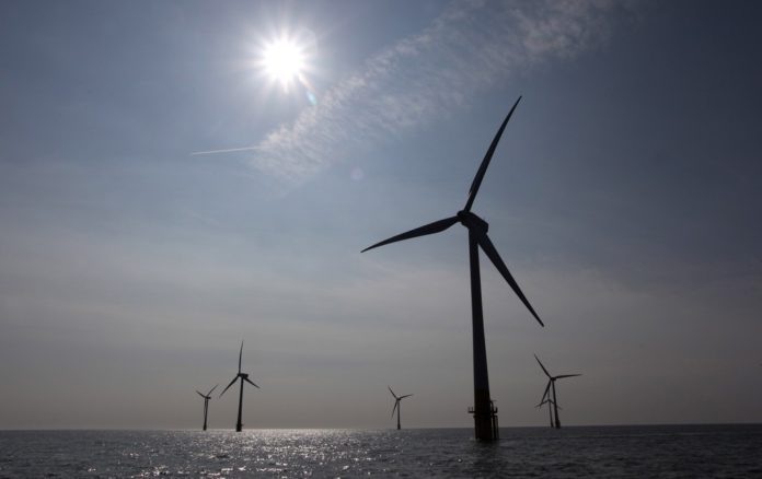 CAPE WIND has begun a geotechnical and geophysical survey operation on Horseshoe Shoal in Nantucket Sound, the company announced Thursday. Above: Wind turbines operate off the coast of  Great Yarmouth, U.K. / BLOOMBERG FILE PHOTO/CHRIS RATCLIFFE