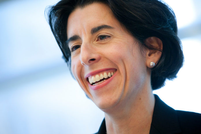 RHODE ISLAND TREASURER Gina Raimondo, was joined by Greater Providence Chamber of Commerce president Laurie White and Rhode Island Foundation president and CEO Neil Steinberg at the annual Economic Outlook Breakfast Wednesday morning. / BLOOMBERG FILE PHOTO/SCOTT EELLS