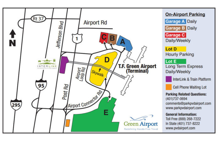 T.F. GREEN AIRPORT has opened a cell phone waiting lot at 2282 Post Road for motorists meeting arriving passengers. / COURTESY R.I. AIRPORT CORPORATION
