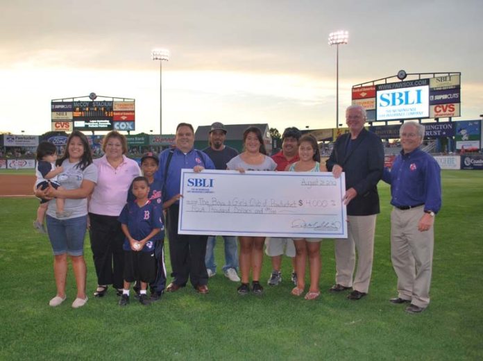 THE SAVINGS BANK LIFE INSURANCE CO. of Massachusetts recently donated $4,000 to support programs at the Pawtucket Boys and Girls Club. The check was presented during a Pawtucket Red Sox game.