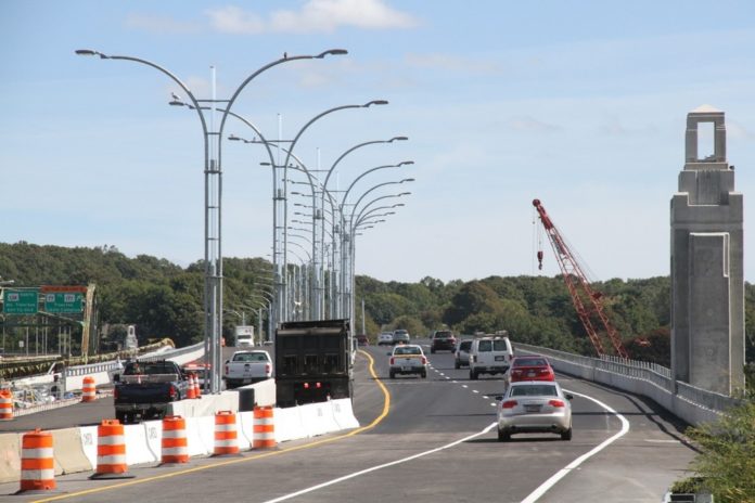 GOV. LINCOLN D. CHAFEE toured the Sakonnet River Bridge on Monday. The bridge opened its lanes to northbound traffic on Thurday, Sept. 20. / COURTESY THE R.I. DEPARTMENT OF TRANSPORTATION