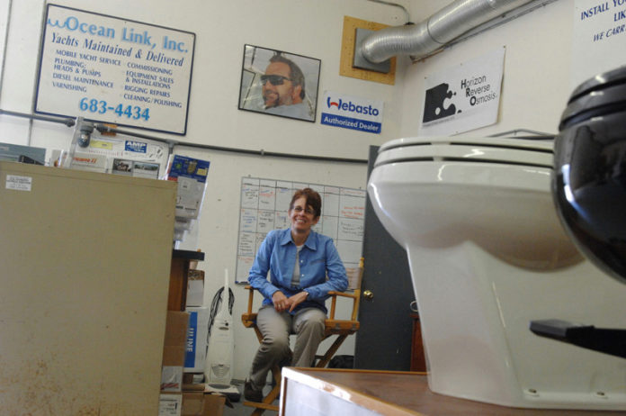 DRAINING WORK: Terri Cortvriend, president of Ocean Link, founded the company with her husband, Andy, in the late 1980s. Ocean Link found its niche in marine plumbing and toilets. / PBN PHOTO/BRIAN MCDONALD