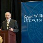 ROGER WILLIAMS UNIVERSITY President Donald J. Farish announces the school's Affordable Excellence initiative, an effort to address the increasing tuition costs and high debt that plague college students. / COURTESY ROGER WILLIAMS UNIVERSITY