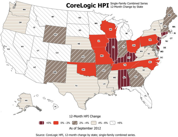 RHODE ISLAND reported the largest year-over-year decline in home prices - 3.5 percent - for the second consecutive month, according to Corelogic's Home Price Index. / COURTESY CORELOGIC