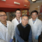 FUELED UP: Brown University professor Shouheng Sun, forefront, with students, from left: Sen Zhang, Shojun Guo and Liheng Wu. / PBN PHOTO/BRIAN MCDONALD