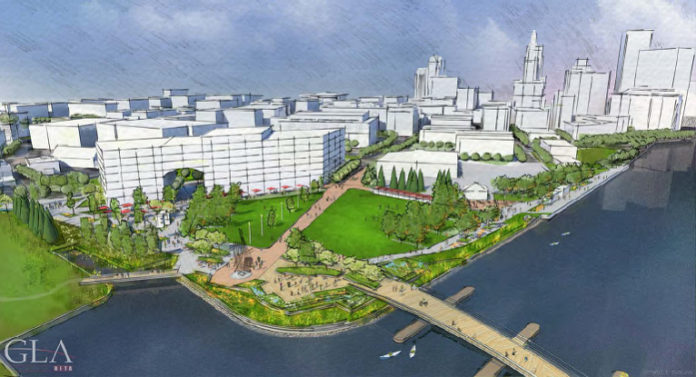 THE PLANS APPROVED by the I-195 Commission for a new waterfront park on the west side of the Providence River includes a mix of lawns, paths and public gathering areas. / COURTESY CITY OF PROVIDENCE