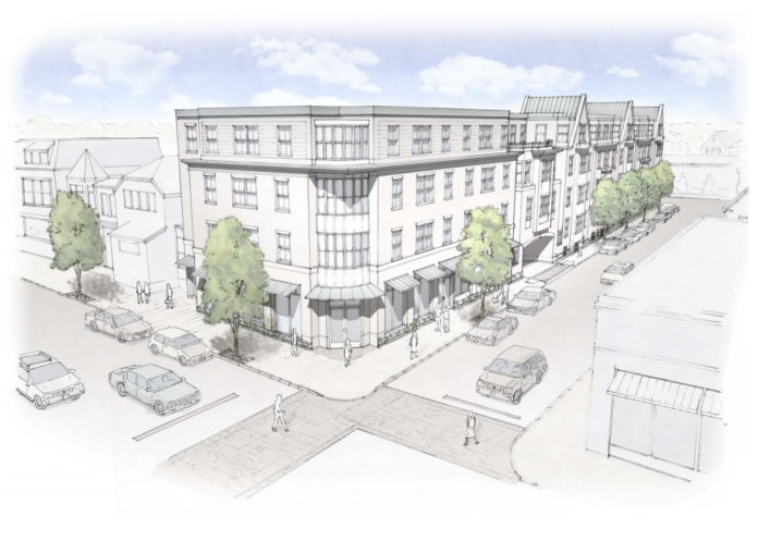 AN APPEAL BY TWO COLLEGE HILL neighbors has put a temporary hold on Gilbane Development Co.'s plans for a 102-unit student apartment building on Thayer Street. / COURTESY UNION STUDIO