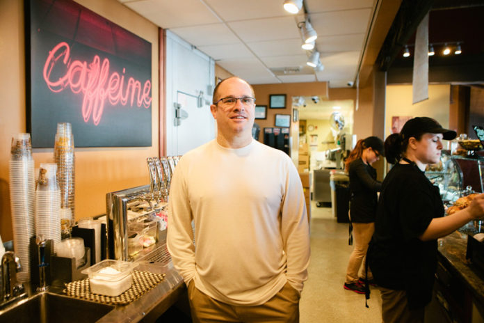 By all accounts, David Levesque is a successful entrepreneur. His company, Brewed Awakenings CoffeeHouse, was founded in 1996 and has since grown into a four-store, 102-employee business with about $4.5 million in annual sales. But by his own admission, he may not be where he is today without the input of two strong female voices – his mother, Kay, and his wife and Brewed Awakenings co-owner, Natalie. Their advice has ranged from menu suggestions to customer engagement, two things that have been the backbone of Brewed Awakenings’ success. “We really care about the customers. That’s what’s made us successful,” he said. / PBN PHOTO/RUPERT WHITELEY
