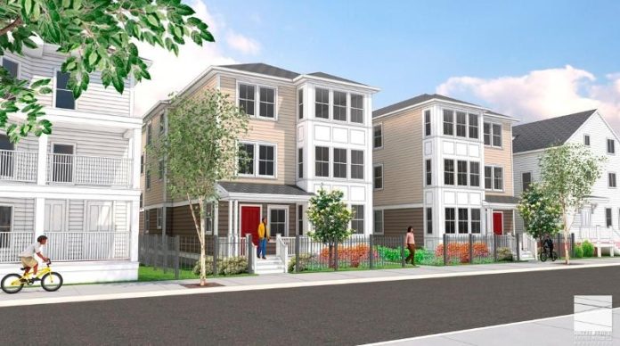 A RENDERING OF THE Phoenix Apartments development, which Rhode Island lawmakers and businesses headed to Monday for a ribbon-cutting of the re-development in Providence's West End. / COURTESY RHODE ISLAND HOUSING
