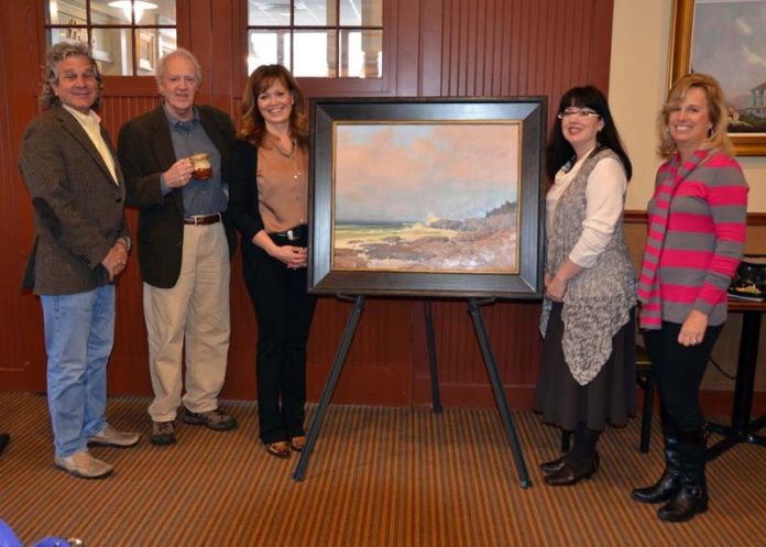 LOCAL ARTISTS gather at a Rhode Island Blood Center press conference where this year’s Seasons’ Pass painting was revealed. From left to right are Anthony Tomaselli, Richard Benjamin, Cindy Baron, Christine McIntyre-Hannon and Kendra Ferreira.