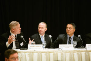 Stephen Farrell, CEO of UnitedHealthcare NE, Lifespan CEO Dr. Timothy Babineau, and Dr. Alan Kurose, CEO of Coastal Medical / Rupert Whiteley