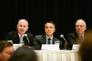 Lifespan CEO Dr. Timothy Babineau, Dr. Alan Kurose, Coastal Medical; James Roosevelt, Jr. Tufts Health Plan / Rupert Whiteley