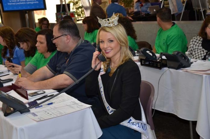 MISS RHODE ISLAND KELSEY FOURNIER stopped by Hasbro Children&rsquo;s Hospital to help out with the hospital&rsquo;s ninth annual radiothon, which raised more than $400,000 for the hospital on April 4.