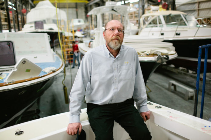 SHOW BOATS: Peter VanLancker, president of Hunt Yachts, came to the then Massachusetts-based company two years after its founding. Within six years, it had outgrown its facility and found a new home in Portsmouth. / PBN PHOTO/RUPERT WHITELEY