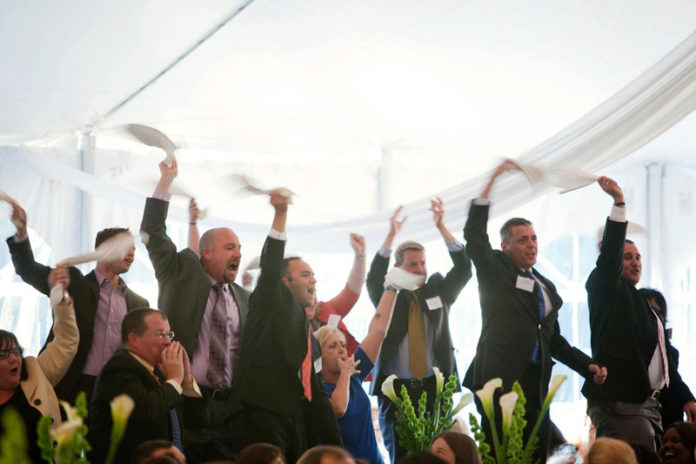 A GREAT PLACE AGAIN: Atrion Networking moved up four places in this year’s Best Places To Work competition. Above, the company celebrates at last year’s event. / PBN FILE PHOTO/RUPERT WHITELEY A GREAT PLACE AGAIN: Atrion Networking moved up four places in this year’s Best Places To Work competition. Above, the company celebrates at last year’s event. / PBN FILE PHOTO/RUPERT WHITELEY