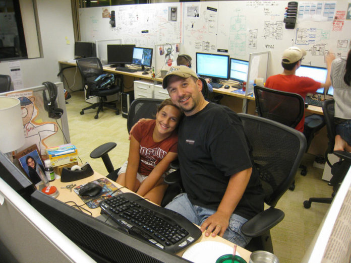 ALL IN THE FAMILY: Hannah Brandt gets to see what father Shawn Brandt does for Andera during one of the company&rsquo;s overnight Hack-athons. / COURTESY ANDERA