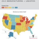 RHODE ISLAND earned a D grade for the health of its manufacturing industry and an F for "logistics," in the 2013 Manufacturing and Logistics National Report from Ball State University's Center for Business and Economic Research. / COURTESY BALL STATE UNIVERSITY CENTER FOR BUSINESS AND ECONOMIC RESEARCH