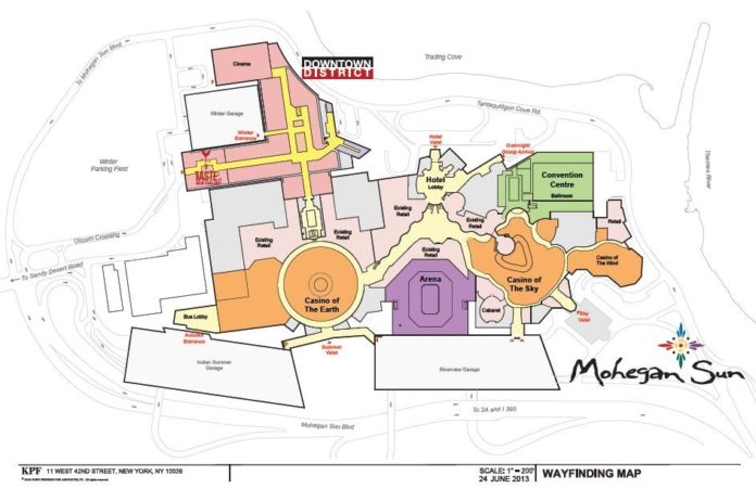 PLANNED FEATURES of the Downtown District, the 200,000-square-foot expansion of Mohegan Sun, are a 14-screen movie theater complex, high-end retail shops, a New England artisan food hall and a bowling/dining facility.  / COURTESY MOHEGAN SUN