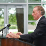 AT A PRESS CONFERENCE ON SUNDAY, Bryant University President Ronald K. Machtley urged Gov. Lincoln D. Chafee to issue a gubernatorial veto to the bill the General Assembly passed last week that altered Bryant's tax-exempt status. / COURTESY ROCKARHO MEDIA GROUP INC./VICTORIA AROCHO
